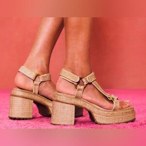 NEW Cult Gaia Elka Platform Sandals Raffia Tortoise 38
